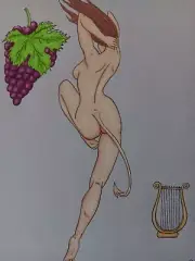 female nude drawing Ink colored pencil artist Jerome Cadd " Wine Women an Song