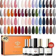 Modelones 40 Pcs Gel Nail Polish Set, 36 Colors Nude Pink White Gel Polish Dark Red Blue Brown Glitter Nail Gel Polish with Base & Matte/Glossy/Gllitter Top Coat Gel Soak Off Nail Art Gel