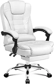 ALFORDSON Ergonomic Office Computer Chair with Footrest, High Back Executive Desk Chair Recliner for Home Office, PU Leather Video Gaming Chair, Earl White