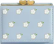 [YINHEXI] Wallet for Women, Flower Womens Wallet Card Holder, Small Trifold RFID Blocking Purse, Cute Small Leather Pocket Wallet for Women, Girls, Ladies Mini Short Purse, Baby Blue, Cute