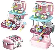 Ice Cream Toys 72pcs Dessert Shop Playset 3 in 1 Pretend Play Toy Set with Portable Shoulder Strap Storage Hamburger Design Role Play Kitchen Game for 3 4 5 6 Kids Toddlers Boys Girls