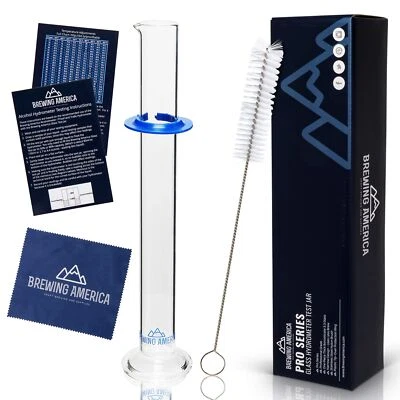 Glass Hydrometer Test Tube Jar & Cylinder Brush - Narrow Flask for Alcohol by...