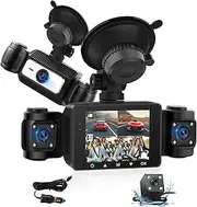 Dash Cam 4 Channel Front and Rear Inside Side, Four Way Dashcam for Car, 1080P, 360 Full Protection, Night Vision, Loop Recording, G-Sensor, Parking Aid, 24h Parking Meter, Rear View
