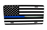 THIN SILVER THIN BLUE LINE AMERICAN TACTICAL FLAG METAL NOVELTY LICENSE PLATE
