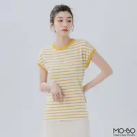 在飛比找momo購物網優惠-【MO-BO】MIT小包袖條紋上衣