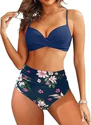 [Aqua Eve] Women Underwire Bikini High Waisted Bathing Suit Tummy Control Two Piece Swimsuit
