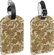 [suojapuku] Luggage Tags for Suitcase PU Leather Travel Tags,Classical Ornament Ethnic Style,Baggage Tag with Name Address Labels