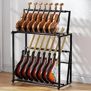 Multi Guitar Stand, Folding 14 Standing Floor Metal Guitars Display Rack with Adjustable Height, Guitar Storage Holder with Soft Sponge, Detachable Into Two Separate Guitar Mounts.
