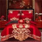 Luxury Gold Phoenix Loong Embroidery Bedding Set Chinese Red DuvetCover BedSheet