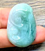 37 Mm Natural Jadeite A Jade Hand Carving Lucky Pendant Burma Untreated / A256