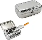 SHMZK Mini Portable Ashtrays, Metal Pocket Dustproof Car Ash Tray with Lid, Compact Square Windproof Car Cigar Ashtrays, Decorative Cigarette Snuffers Ashtray for Car Home Office (Silver)