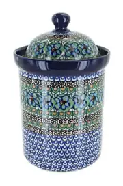 Blue Rose Polish Pottery Mardi Gras Large Canister