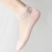 在飛比找ETMall東森購物網優惠-玻璃絲水晶絲襪子女夏季薄款棉底透明隱形船襪雪花夏天透氣短襪