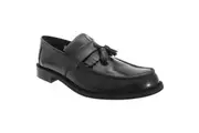 Roamers Mens Toggle Saddle Hi-Shine Leather Loafers (Black) - UTDF774