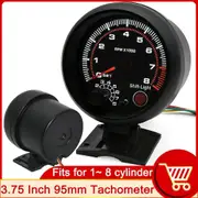 HD 3.75 Inch 95MM Tachometer for Gasoline Engine 12V White Backlight Car Tacho Gauge Shift Light 0-8000 Rpm for 1-8 Cylinders