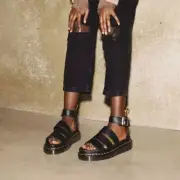 NIB Dr Martens Womens Clarissa II Quad Platform Black Leather Sandals Sz 10