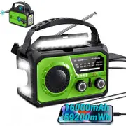 16000mAh Solar Crank Emergency Radio, Wireless NOAA AM FM Weather Radio for Camping Survival Outdoor Emergencies, Geen