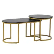 Oikiture Coffee Table Set of 2 Nesting Side End Tables Marble Effect Gold Black