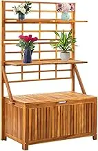 Solid Acacia Wood Patio Storage Box with Trellis, Outdoor Storage Bin with 4 Shelves for Deposit Patio Furniture, Pool Accessories, Cushions, Garden Tools, 99x55x160 cm Brown