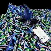 Robert Graham Geometric Colorful Floral Painting Sprint Short Sleeve Shirt XL