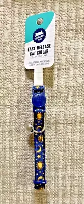 Whisker City Breakaway Navy Moon & Stars Kitten Cat Collar Neck Size 8-12” New