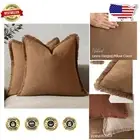 Set of 2 Boho Fringe Toss Pillow Covers - Cozy 26 Inch Cotton Linen Decor