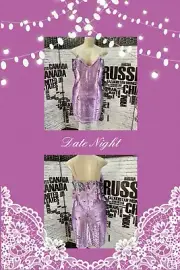 Aidan Mattox 10 Lilac-Silver Sequin Lined Zip Back Above Knee Cocktail Dress