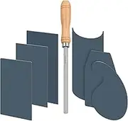 Therwen Card Scraper Burnisher and 6 Pcs Cabinet Scraper Set for Woodworking Card Woodworking Burnishing Tool Include 3 Rectangle 1 Gooseneck and Curved 1 Beveled Hand(Blue)