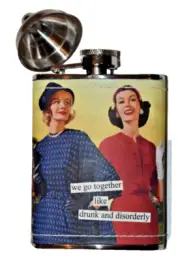 Anne Taintor Drunk and disorderly Stainless Steel 4oz flask, vintage style