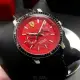 FERRARI42mm圓形黑銀色精鋼錶殼紅色錶盤真皮皮革深黑色錶帶款FE00065