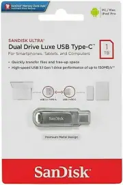 Type-C USB SanDisk Ultra Luxe 1TB Dual Drive Type-C Flash Drive Memory Stick