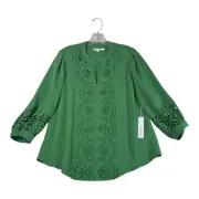 Chico's Eyelet Billow Sleeve Blouse Shirt Size Small Green