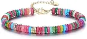 Jovivi 4mm/6mm Natural Stone Beaded Anklets Bracelets for Women Bohemian Colorful Healing Crystals Bead Bracelet 14K Gold Plated Summer Handmade Boho Jewelry Birthday Gift