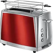 [Russell Hobbs] Luna 23220-56 Toaster for 2 Slices Stainless Steel Red (Extra Wide Toast Slots, Including Bun Attachment, 6 Browning Levels + Defrost & Reheat Function, Lift & Look Function, 1550W)