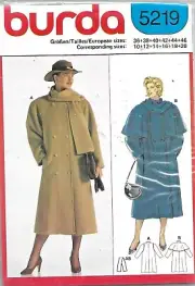 Burda #5219 MISSES' COAT Sewing Pattern Uncut Size 10-20