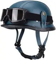 Open Face Motorcycle Helmet, Vintage Leather Helmet, with Goggles, Cute and Safe, for Men and Women A,X-Large
