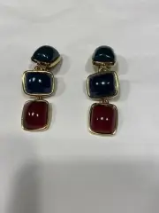 Kenneth Jay Lane KJL Multicolor Jelly Cabochon Gold Bezel Drop Dangle Earrings