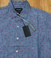 NWT BONOBOS Slim Fit Chambray-Northport Short Sleeve Button Up Roses Mens SZ XXL