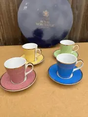 Royal Worcester : Coffee Cans/Cups & Saucers : Queen Elizabeth II : 80th