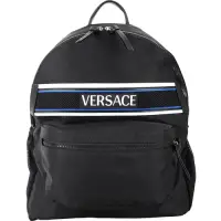 在飛比找Yahoo奇摩購物中心優惠-VERSACE Logo 徽標網布拼接尼龍後背包(黑色)