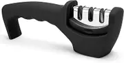Smart Sharp Knife Sharpener - Professional 3 Stage Manual Sharpener for Sharpening Kitchen Knives - Ceramic Stone, Tungsten Carbide Plates, Diamond Rods. Ergonomic Design, Black/Chrome Finish.