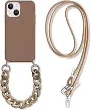 Cute Case for iPhone 11,Hands Free Lanyard Soft Silicone Case with Cross-Body Bead Chain Shoulder Strap & Detachable Wristband Ultra-Thin Rubber Shockproof Protector (iPhone 11, Khaki)
