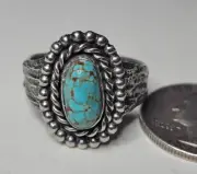 Number 8 Spiderweb Turquoise Sterling Silver Ring Size 10 Signed Handmade 8.2g