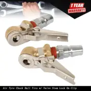 2Pcs Air Tyre Chuck Ball Tire w/ Valve Stem Lock On Clip Inflator Steel Fitting