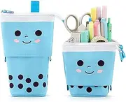 KPX Kawaii Standing Pencil Case, Blue, Pop Up Pencil Box, Makeup Pouch, Pen Holder, Organizer, Cosmetics Bag, Kids, Students, Adults, Gift