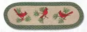 Braided Jute Hand Stenciled Oval Table Runner. Earth Rugs. CARDINALS. 13" X 36"