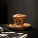 三才蓋碗 茶碗 蓋碗 茶杯 帶蓋泡茶碗 茶具 青花瓷茶具 陶瓷茶碗清欢三才盖碗粗陶老岩泥茶器侘寂复古风柴烧粉引手作肌理感