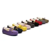 EVERAU® UGG Slippers Women Sheepskin Wool Bow Casual Miracle Moccasins - Chocolate / AU Ladies 10 / AU Men 8 / EU 41