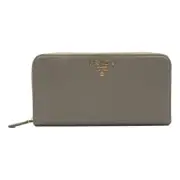 Prada Large Saffiano Leather Wallet Grey Blue NEW