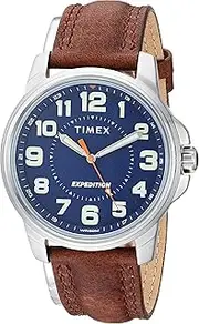 [Timex] Men's TW4B16000 Expedition Field Brown/Blue Leather Strap Watch, Brown/Blue/Silver-Tone, 40 mm, Modern